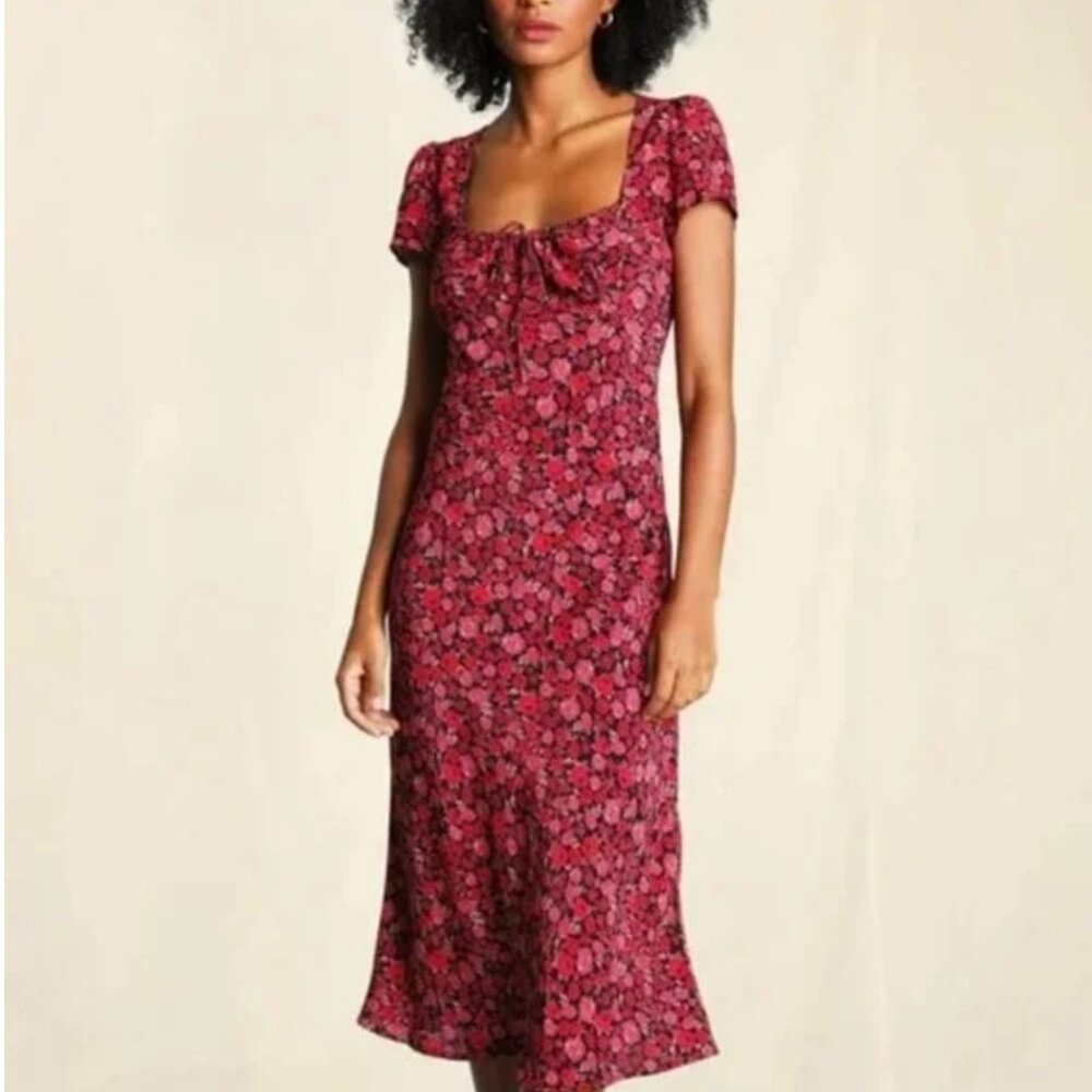 Rouje Floral Print Midi Length Dress square neck size 36 small/medium
